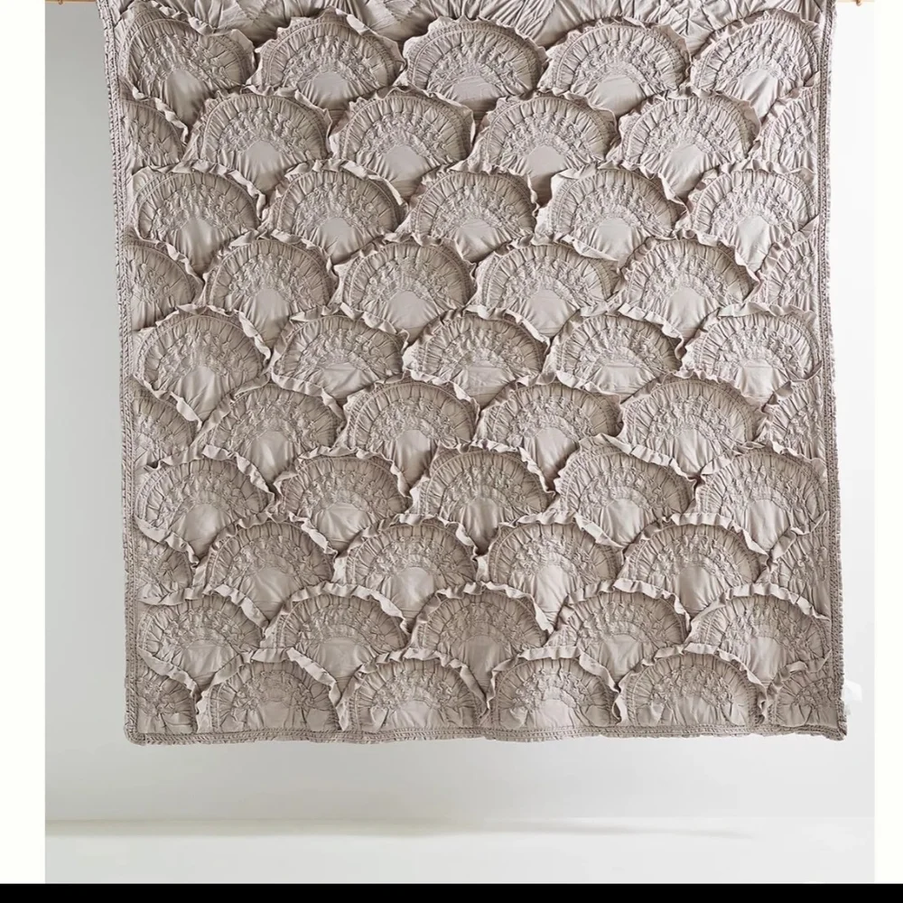 Anthropologie Rivulets Queen Quilt NWT Gray Bedding Ruffle Textured